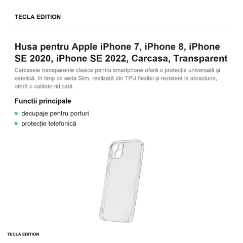 Husa pentru Apple iPhone 7, iPhone 8, iPhone SE 2020, iPhone SE 2022, Carcasa, Transparent [1]