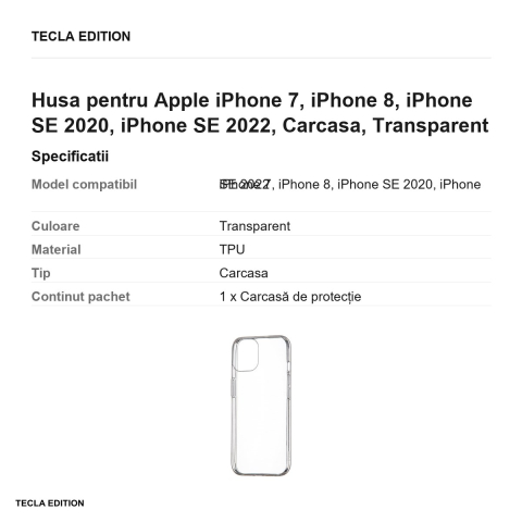 Husa pentru Apple iPhone 7, iPhone 8, iPhone SE 2020, iPhone SE 2022, Carcasa, Transparent [2]