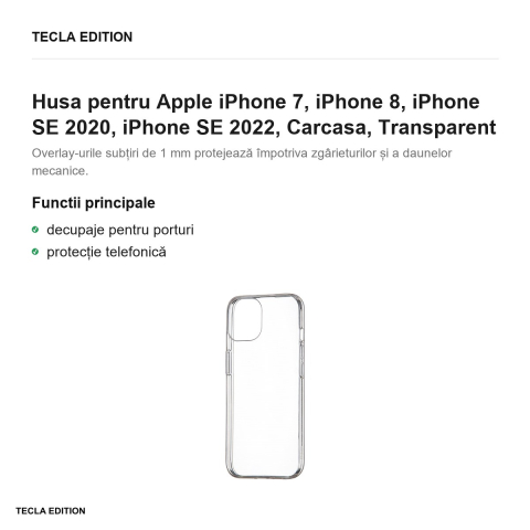Husa pentru Apple iPhone 7, iPhone 8, iPhone SE 2020, iPhone SE 2022, Carcasa, Transparent [1]