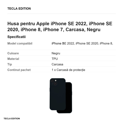 Husa Silicon pentru Apple iPhone SE 2022, iPhone SE 2020, iPhone 8, iPhone 7, Carcasa, Negru [2]