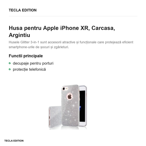 Husa Glitter 3in1 pentru Apple iPhone XR, Carcasa, Argintiu [1]
