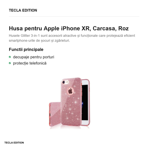 Husa Glitter 3in1 pentru Apple iPhone XR, Carcasa, Roz [1]