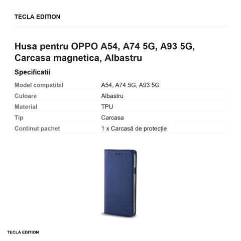 Husa pentru OPPO A54, A74 5G, A93 5G, Carcasa magnetica, Albastru [2]