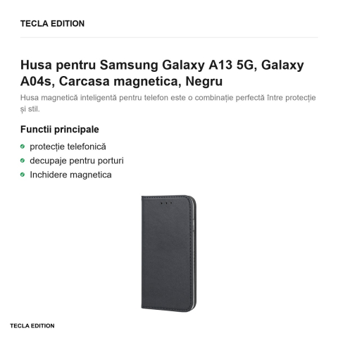 Husa pentru Samsung Galaxy A13 5G, Galaxy A04s, Carcasa magnetica, Negru [1]
