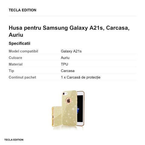 Husa Glitter 3in1 pentru Samsung Galaxy A21s, Carcasa, Auriu [2]