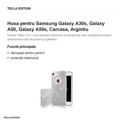 Husa Glitter 3in1 pentru Samsung Galaxy A30s, Galaxy A50, Galaxy A50s, Carcasa, Argintiu [1]