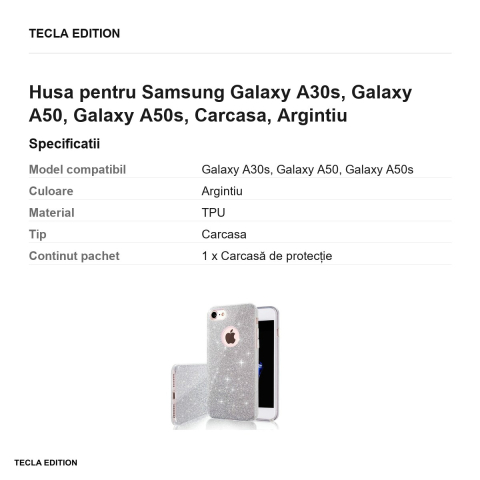 Husa Glitter 3in1 pentru Samsung Galaxy A30s, Galaxy A50, Galaxy A50s, Carcasa, Argintiu [2]