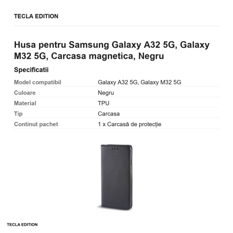 Husa Smart Magnet pentru Samsung Galaxy A32 5G, Galaxy M32 5G, tip carte cu inchidere magnetica, Negru [2]