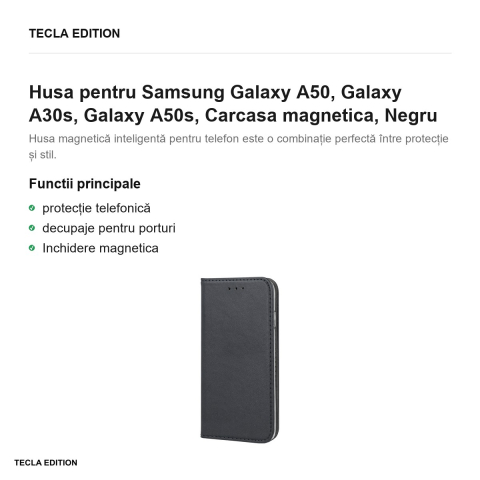 Husa Smart Magnetic pentru Samsung Galaxy A50, Galaxy A30s, Galaxy A50s, tip carte cu inchidere magnetica, Negru [1]