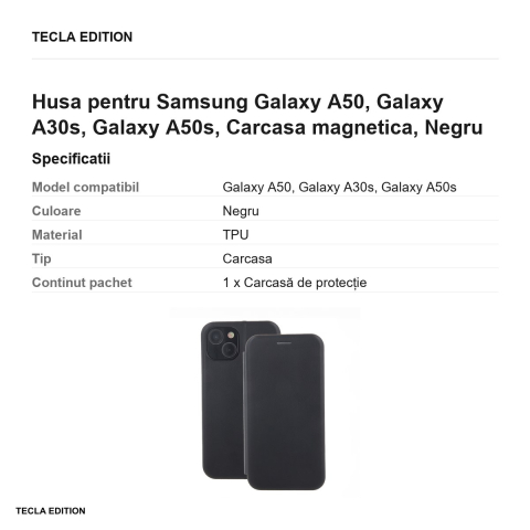 Husa Smart Diva pentru Samsung Galaxy A50, Galaxy A30s, Galaxy A50s, tip carte cu inchidere magnetica, Negru [2]