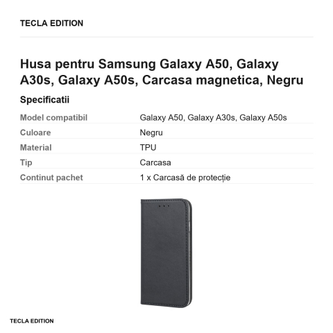 Husa Smart Magnetic pentru Samsung Galaxy A50, Galaxy A30s, Galaxy A50s, tip carte cu inchidere magnetica, Negru [2]
