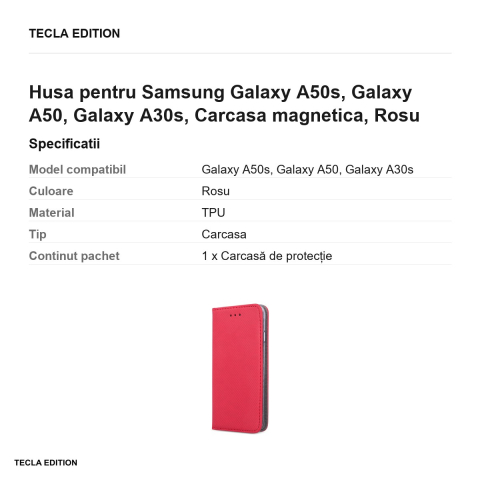Husa Smart Magnet pentru Samsung Galaxy A50s, Galaxy A50, Galaxy A30s, tip carte cu inchidere magnetica, Rosu [2]