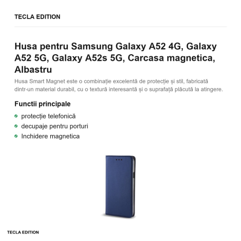 Husa pentru Samsung Galaxy A52 4G, Galaxy A52 5G, Galaxy A52s 5G, Carcasa magnetica, Albastru [1]