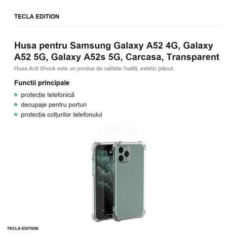 Husa pentru Samsung Galaxy A52 4G, Galaxy A52 5G, Galaxy A52s 5G, Carcasa, Transparent [1]