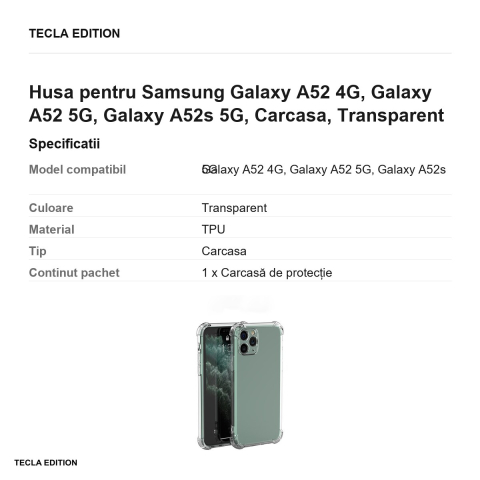 Husa pentru Samsung Galaxy A52 4G, Galaxy A52 5G, Galaxy A52s 5G, Carcasa, Transparent [2]