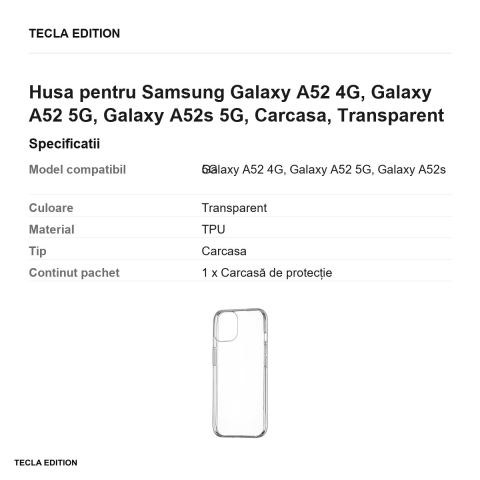 Husa pentru Samsung Galaxy A52 4G, Galaxy A52 5G, Galaxy A52s 5G, Carcasa, Transparent [2]