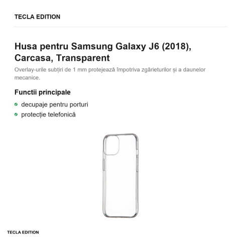 Husa pentru Samsung Galaxy J6 (2018), Carcasa, Transparent [1]