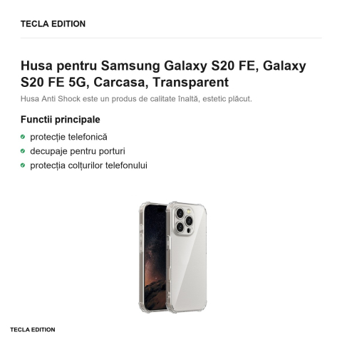 Husa pentru Samsung Galaxy S20 FE, Galaxy S20 FE 5G, Carcasa, Transparent [1]