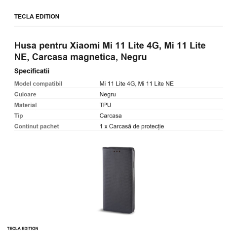 Husa pentru Xiaomi Mi 11 Lite 4G, Mi 11 Lite NE, Carcasa magnetica, Negru [2]
