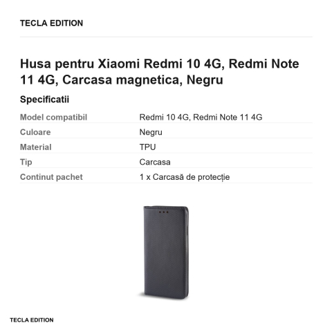 Husa pentru Xiaomi Redmi 10 4G, Redmi Note 11 4G, Carcasa magnetica, Negru [2]