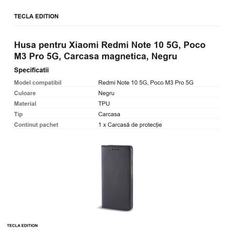 Husa pentru Xiaomi Redmi Note 10 5G, Poco M3 Pro 5G, Carcasa magnetica, Negru [2]