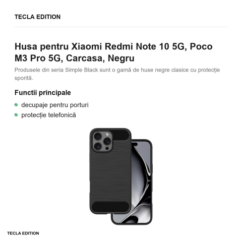 Husa pentru Xiaomi Redmi Note 10 5G, Poco M3 Pro 5G, Carcasa, Negru [1]