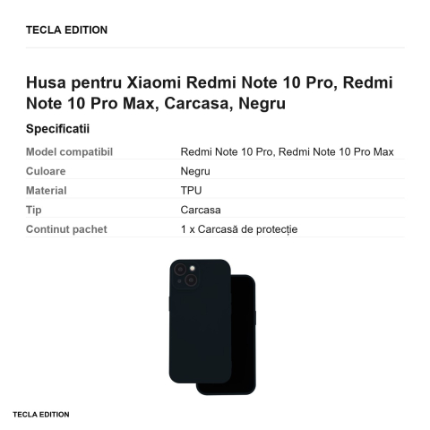 Husa pentru Xiaomi Redmi Note 10 Pro, Redmi Note 10 Pro Max, Carcasa, Negru [2]