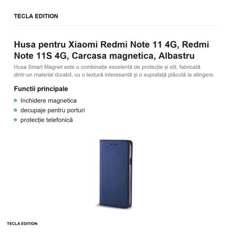 Husa pentru Xiaomi Redmi Note 11 4G, Redmi Note 11S 4G, Carcasa magnetica, Albastru [1]