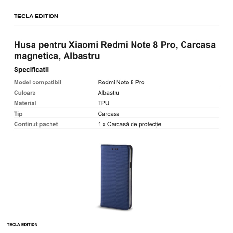 Husa Smart Magnet pentru Xiaomi Redmi Note 8 Pro, tip carte cu inchidere magnetica, Albastru [2]