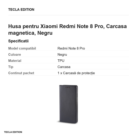 Husa Smart Magnet pentru Xiaomi Redmi Note 8 Pro, tip carte cu inchidere magnetica, Negru [2]