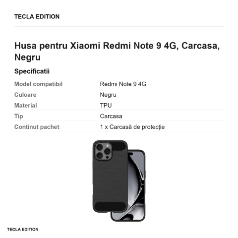 Husa pentru Xiaomi Redmi Note 9 4G, Carcasa, Negru [2]