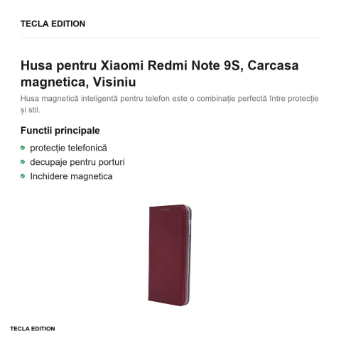 Husa pentru Xiaomi Redmi Note 9S, Carcasa magnetica, Visiniu [1]