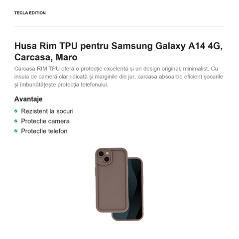 Husa Rim TPU pentru Samsung Galaxy A14 4G, Carcasa, Maro [1]