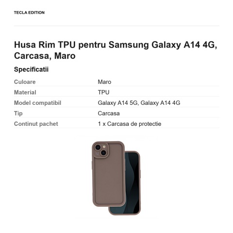 Husa Rim TPU pentru Samsung Galaxy A14 4G, Carcasa, Maro [2]