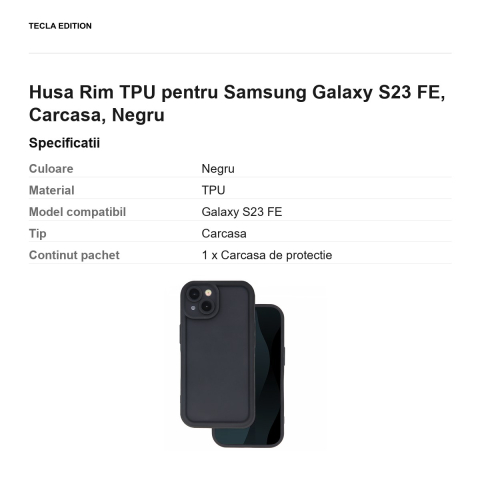 Husa Rim TPU pentru Samsung Galaxy S23 FE, Carcasa, Negru [2]