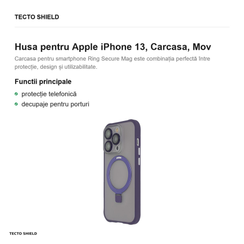 Husa Ring Secure Mag pentru Apple iPhone 13, Carcasa, Mov [1]