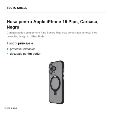 Husa Ring Secure Mag pentru Apple iPhone 15 Plus, Carcasa, Negru [1]