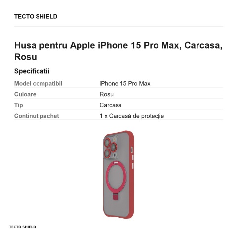 Husa Ring Secure Mag pentru Apple iPhone 15 Pro Max, Carcasa, Rosu [2]