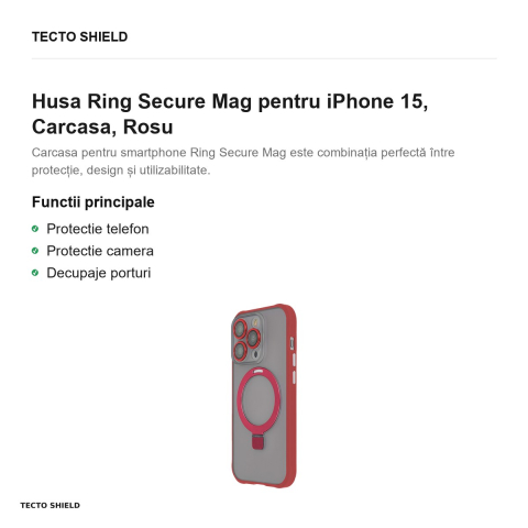 Husa Ring Secure Mag pentru iPhone 15, Carcasa, Rosu [1]