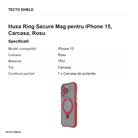 Husa Ring Secure Mag pentru iPhone 15, Carcasa, Rosu [2]
