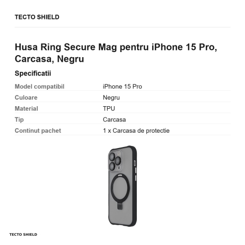 Husa Ring Secure Mag pentru iPhone 15 Pro, Carcasa, Negru [2]