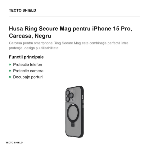 Husa Ring Secure Mag pentru iPhone 15 Pro, Carcasa, Negru [1]