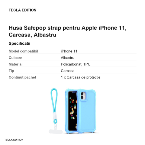 Husa Safepop strap pentru Apple iPhone 11, Carcasa, Albastru [2]