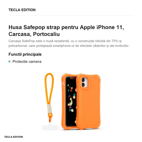 Husa Safepop strap pentru Apple iPhone 11, Carcasa, Portocaliu [1]