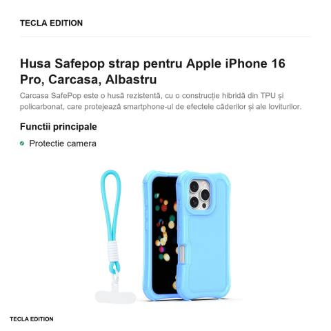 Husa Safepop strap pentru Apple iPhone 16 Pro, Carcasa, Albastru [1]