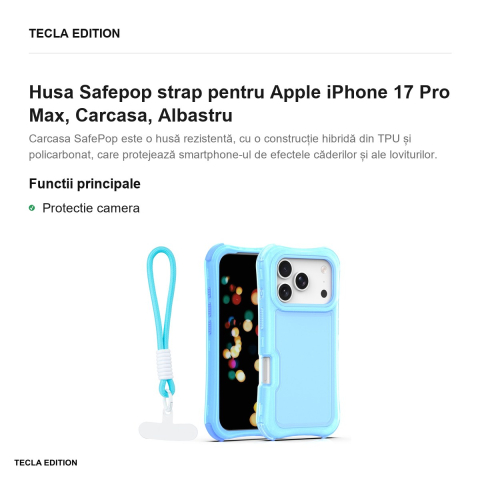 Husa Safepop strap pentru Apple iPhone 17 Pro Max, Carcasa, Albastru [1]
