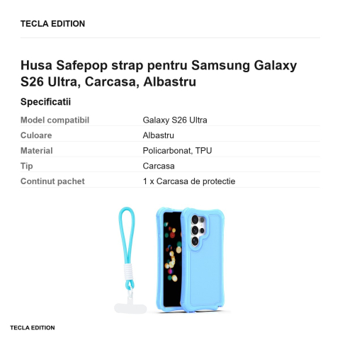 Husa Safepop strap pentru Samsung Galaxy S26 Ultra, Carcasa, Albastru [2]