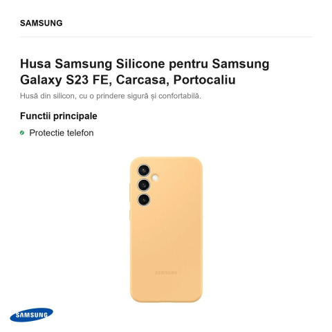 Husa Samsung Silicone pentru Samsung Galaxy S23 FE, Carcasa, Portocaliu [1]