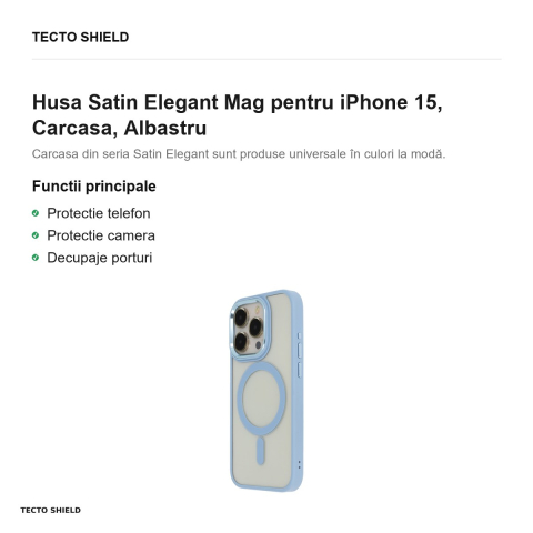 Husa Satin Elegant Mag pentru iPhone 15, Carcasa, Albastru [1]