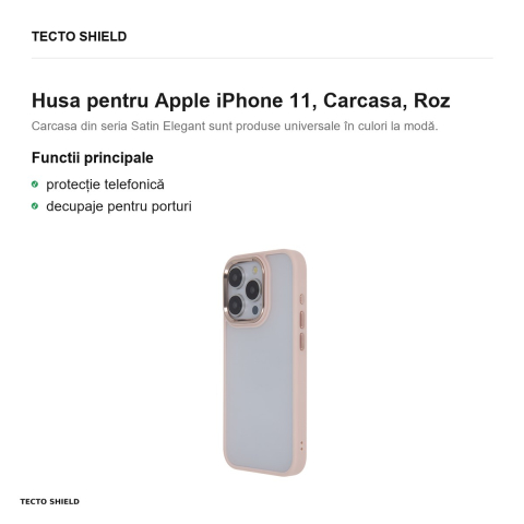 Husa Satin Elegant Matt pentru Apple iPhone 11, Carcasa, Roz [1]